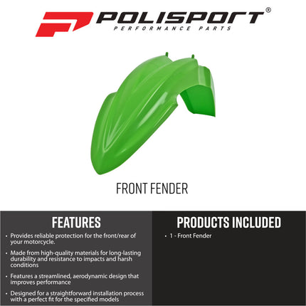 Polisport Motocross (MX) Front Fender for Kawasaki KX85/100/112(2014-->) - Dirt Bike - OEM Quality, Durable Gloss Polypropylene (DGP), Flexible & Perfect Fit - Green
