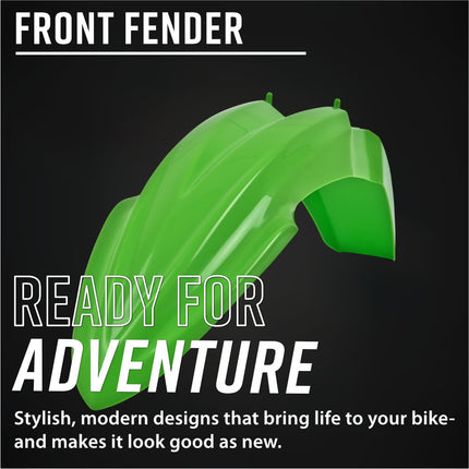 Polisport Motocross (MX) Front Fender for Kawasaki KX85/100/112(2014-->) - Dirt Bike - OEM Quality, Durable Gloss Polypropylene (DGP), Flexible & Perfect Fit - Green