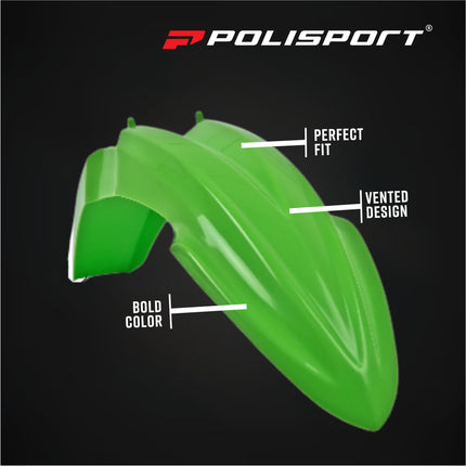 Polisport Motocross (MX) Front Fender for Kawasaki KX85/100/112(2014-->) - Dirt Bike - OEM Quality, Durable Gloss Polypropylene (DGP), Flexible & Perfect Fit - Green