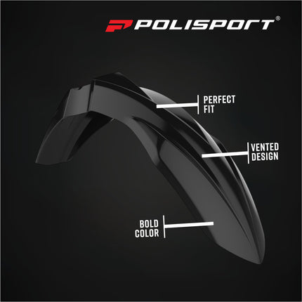 Polisport Motocross (MX) Front Fender for Kawasaki KX450F (2016-2026) KX250F (2017-2026) Dirt Bike - OEM Quality, Durable Gloss Polypropylene (DGP), Flexible & Perfect Fit - Black