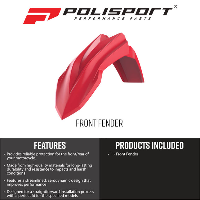 Polisport Motocross (MX) Front Fender for Beta RR 2T/4T, X-Trainer (20-26), RR X-Pro/Race (25-26) Dirt Bike - OEM Quality, Durable Gloss Polypropylene (DGP), Flexible & Perfect Fit - Red