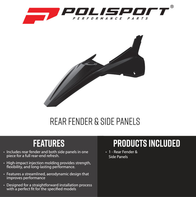 Polisport 8585300002 Rear Fender and Side Panels Kit for Beta RR 2T/4T (20-26) and X-Trainer (23-26) – OEM‑Style Durable Black Replacement Plastics