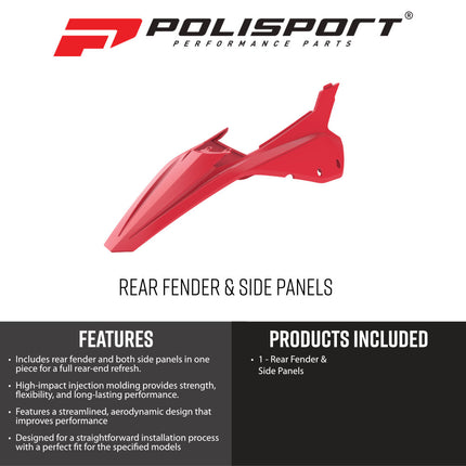 Polisport 8585300004 Rear Fender & Side Panels for Beta RR 2T/4T 2020-2026 & X-Trainer 2023-2026, Durable Gloss Polypropylene Dirt Bike Body Kit Replacement, Red
