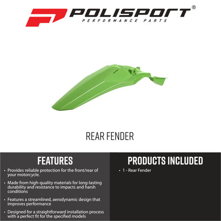 Polisport Motocross (MX) Rear Fender for Kawasaki KX 450F (2026) OEM Color - Dirt Bike - OEM Quality, Durable Gloss Polypropylene (DGP), Flexible & Perfect Fit - Green