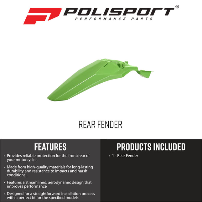 Polisport Motocross (MX) Rear Fender for Kawasaki KX 450F (2026) OEM Color - Dirt Bike - OEM Quality, Durable Gloss Polypropylene (DGP), Flexible & Perfect Fit - Green