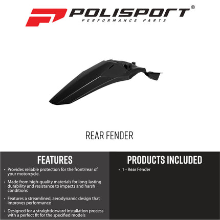Polisport 8590300002 Rear Fender Fits Kawasaki KX450F 2024 –25 Black OEM‑Style Replacement Motocross Rear Fender Durable Injection‑Molded Plastic
