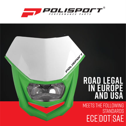 Polisport 8657400041 HALO OEM‑Quality Universal Headlight - White/Green, Durable Injection‑Molded Construction with Bright Illumination, Perfect Fit for Most Off‑Road Motorcycles & High‑Gloss Finish