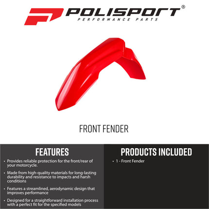 Polisport Motocross (MX) Front Fender for Honda CRF450R (2021->) 250R/RX/CRF (2022->) Dirt Bike - OEM Quality, Durable Gloss Polypropylene (DGP), Flexible & Perfect Fit - Red