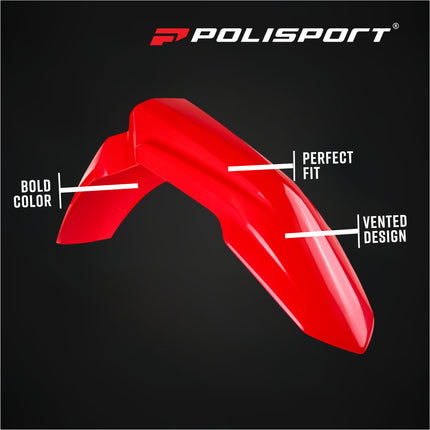 Polisport Motocross (MX) Front Fender for Honda CRF450R (2021->) 250R/RX/CRF (2022->) Dirt Bike - OEM Quality, Durable Gloss Polypropylene (DGP), Flexible & Perfect Fit - Red