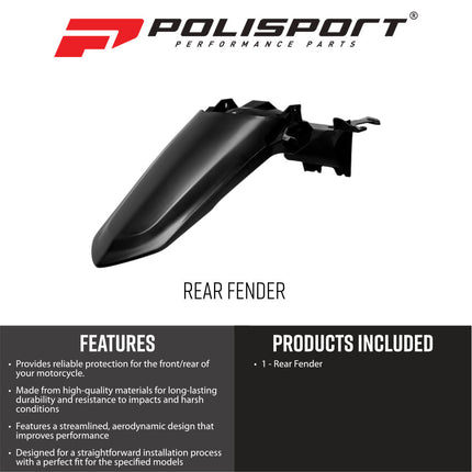 Polisport 8687500003 Motocross (MX) Rear Fender for Yamaha YZ450F (2026+) Dirt Bikes - High-Impact Resistant Technical Plastic with UV Protection, OEM-Style Precise Fit - Black