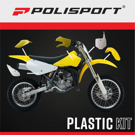 Polisport 90092 Standard Plastic Kit – Fits Suzuki RM65 2003–2005 – OEM‑Style Bodywork with Fenders, Radiator Scoops, Side Panels & Front Number Plate – Yellow/White