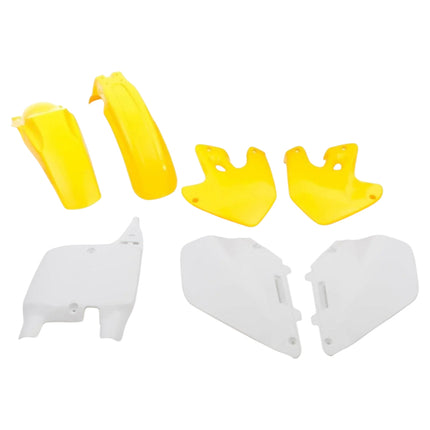 Polisport 90094 Standard Plastic Kit – Fits Suzuki RM125/RM250 1999–2000 – OEM‑Style Bodywork with Fenders, Scoops, Side Panels & Number Plate – Yellow/White
