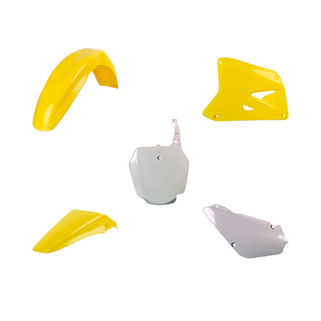 Polisport 90775 Replica Plastic Kit for Suzuki RM85 2002-2026 - OEM Color Match Dirt Bike Bodywork - Yellow/White (Front & Rear Fenders, Radiator Scoops, Front Number Plate, Side Panels)