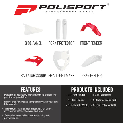 Polisport 91030 Replica Plastic Kit for Gas Gas EC, EC-E, EC-F 2018-2020 & MR250/MR300 2021-2026 OEM Red/White – Bodywork Set with Fenders, Scoops, Side Panels, Headlight Mask and Fork Guards