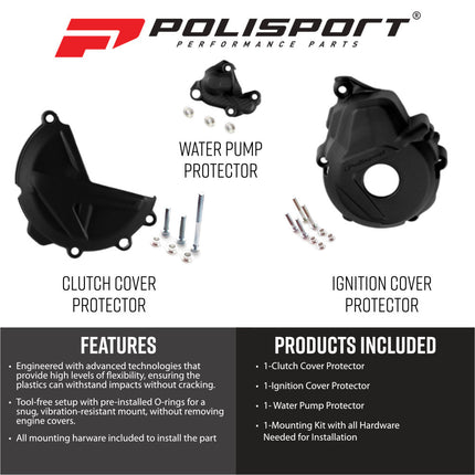 Polisport 91320 Clutch+Ignition Kit Cover for GasGas EXF 250/350 & EC250F/350F (2021–2023) – Black  Durable Engine Protection Set  Direct Fit for OEM Cases