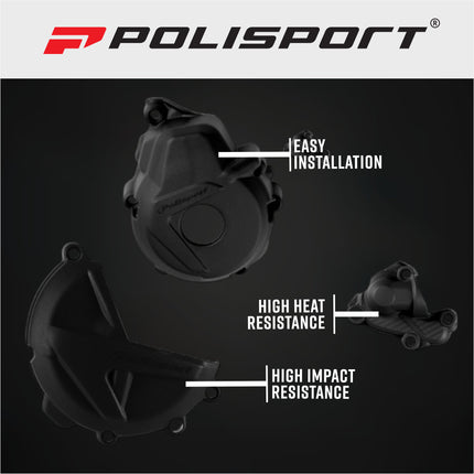 Polisport 91320 Clutch+Ignition Kit Cover for GasGas EXF 250/350 & EC250F/350F (2021–2023) – Black  Durable Engine Protection Set  Direct Fit for OEM Cases