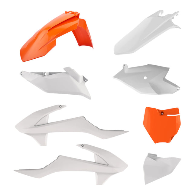 Polisport 91369 Replica Plastic Kit for KTM SX 85 2018-2024 Orange/White – Complete Bodywork Set with Fenders, Radiator Scoops, Side Panels, Front Number Plate and Airbox Cover
