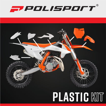 Polisport 91369 Replica Plastic Kit for KTM SX 85 2018-2024 Orange/White – Complete Bodywork Set with Fenders, Radiator Scoops, Side Panels, Front Number Plate and Airbox Cover
