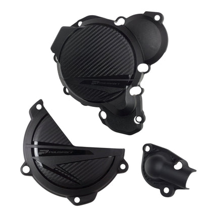 Polisport 91378 Clutch and Ignition Cover Protector Guard Kit for KTM SX/XC 250/300 & Husqvarna TC 250 2023-2026 - Durable Dirt Bike Engine Crankcase Shields - Black (Pair)