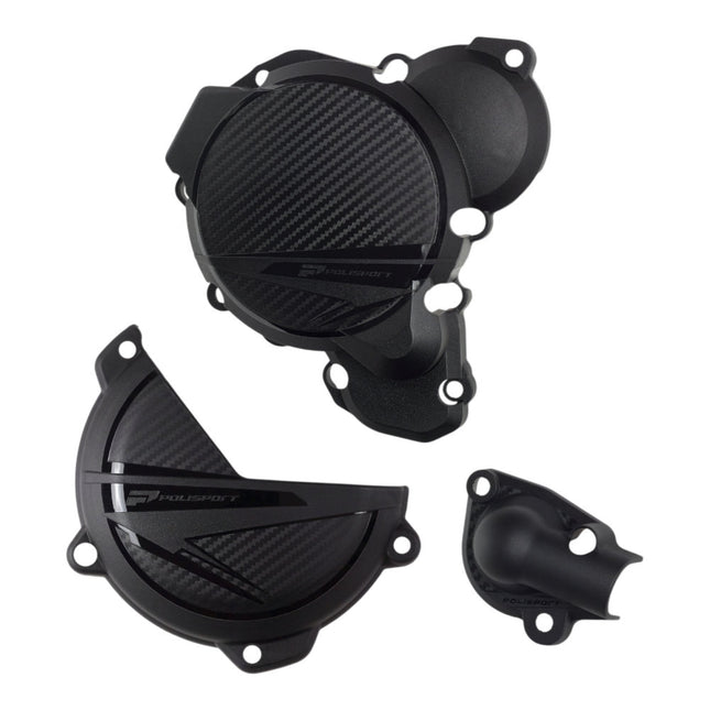 Polisport 91378 Clutch and Ignition Cover Protector Guard Kit for KTM SX/XC 250/300 & Husqvarna TC 250 2023-2026 - Durable Dirt Bike Engine Crankcase Shields - Black (Pair)