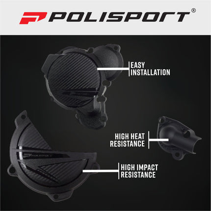 Polisport 91378 Clutch and Ignition Cover Protector Guard Kit for KTM SX/XC 250/300 & Husqvarna TC 250 2023-2026 - Durable Dirt Bike Engine Crankcase Shields - Black (Pair)
