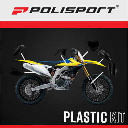 Polisport 91425 Full Plastic Kit for Suzuki RM‑Z250 2010‑2018 Black – Complete Bodywork Set with Fenders, Fork Guards, Radiator Scoops, Side Panels & Front Number Plate