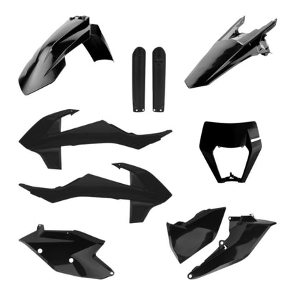 Polisport 91471 Full Replica Plastic Kit for KTM EXC / EXC-F / XC-W / XC-FW 2017-2019 - Custom Dirt Bike Bodywork - Black (Fenders, Scoops, Side Panels, Airbox Cover, Headlight Mask, Fork Protectors)