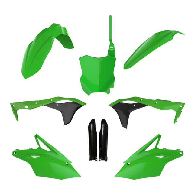 Polisport  91494 Full Plastic Kit – Fits Kawasaki KX250F 2017–2020 – OEM‑Style Bodywork with Fenders, Radiator Scoops, Side Panels, Number Plate, Fork Protector – Green/Black