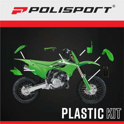 Polisport  91494 Full Plastic Kit – Fits Kawasaki KX250F 2017–2020 – OEM‑Style Bodywork with Fenders, Radiator Scoops, Side Panels, Number Plate, Fork Protector – Green/Black