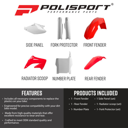 Polisport 91512 Full Plastic Kit for Honda CR125R & CR250R 2004-2007 OEM Red/White – Complete Bodywork Set with Fenders, Radiator Scoops, Side Panels, Fork Guards and Front Number Plate