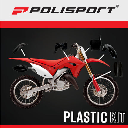 Polisport 91513 Full Plastic Kit for Honda CR125R/250R (2004‑2007) – Black, Includes Fenders, Radiator Scoops, Side Panels, Number Plate, and Fork Protectors for Complete OEM‑Style Replacement