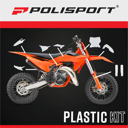 Polisport 91614 Full Plastic Kit for KTM SX, SX-F & XC 2025+ White/Black – Complete Bodywork Set with Fenders, Radiator Scoops, Side Panels, Number Plate, Fork Protectors and Airbox Cover