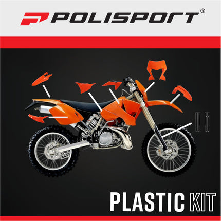 Polisport 91633 Full Plastic Kit for KTM EXC, EXC-F, XC-W & XC-FW 2024+ OEM 2025 Orange/Black – Complete Bodywork Set with Fenders, Scoops, Side Panels, Headlight Mask, Fork Guards and Airbox Cover