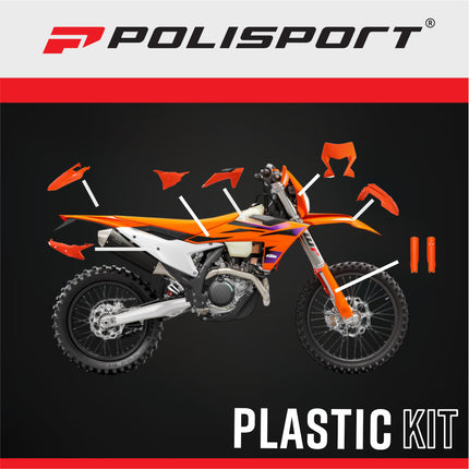 Polisport 91639 Full Plastic Kit with Mask – Fits KTM EXC/EXC‑F/XC‑W/XC‑FW 2024→ – Complete Bodywork Set with Fenders, Shrouds, Side Panels, Fork Protectors, Airbox Cover – Orange
