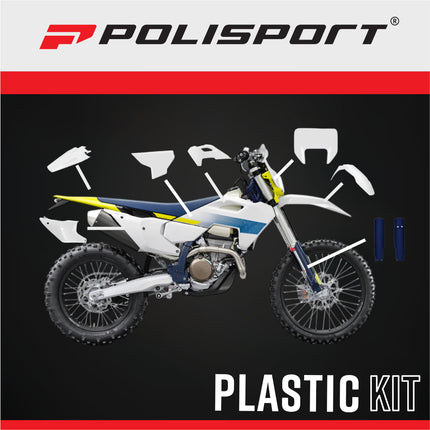 Polisport 91650 Full Replica Plastic Kit for Husqvarna TE / FE 150-501 2024-2026 - OEM Color Match Dirt Bike Bodywork - White/Blue (Fenders, Scoops, Side Panels, Headlight Mask, Airbox Cover)