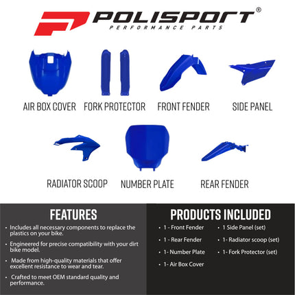 Polisport 91651 Full Replica Plastic Kit for Yamaha YZ450F 2023-2025 & YZ250F 2024-2026 - OEM Color Match Dirt Bike Bodywork - Blue