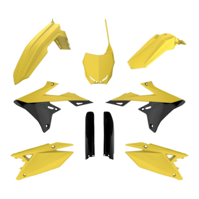 Polisport 91654 Full Replica Plastic Kit for Suzuki RMZ250 2019-2026 & RMZ450 2018-2026 - OEM Color Match Dirt Bike Bodywork - Yellow/Black (Fenders, Scoops, Side Panels, Number Plate, Fork Guards)