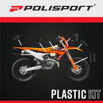 Polisport 91657 Full Plastic Kit with Mask – Fits KTM EXC/EXC‑F/XC‑W/XC‑FW 2026→ – Complete Bodywork Set with Fenders, Shrouds, Side Panels, Fork Protectors, Airbox Cover – Black