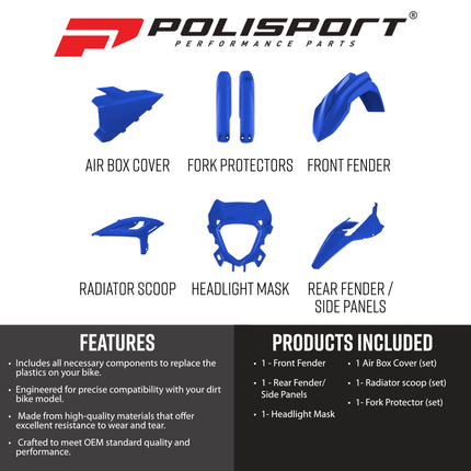 Polisport 91659 Full Plastic Kit for Beta RR 2T/4T (2025+) Racing Blue – Complete Bodywork Set with Front & Rear Fenders, Radiator Scoops, Fork Protectors, Airbox Cover and Headlight Mask
