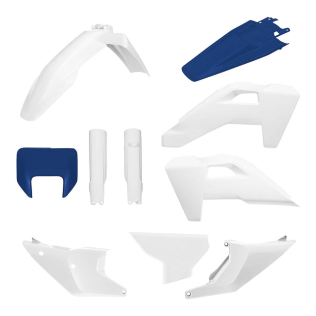 Polisport 91660 Full Plastics Kit for Husqvarna TE/FE (25→) – White/Blue OEM 2026 Color, Includes Fenders, Radiator Scoops, Headlight Mask, Side Panels, Fork Protectors, Airbox Cover, and More