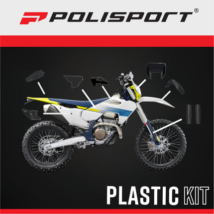 Polisport 91662 Full Plastic Kit for Husqvarna TE & FE 2025-2026 Black – Complete Bodywork Set with Fenders, Radiator Scoops, Side Panels, Airbox Cover, Fork Guards and Headlight Mask