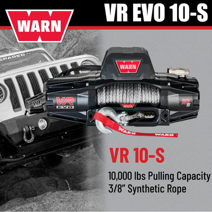 WARN VR EVO 10-S Electric 12V Winch – 10,000 lb Pull Capacity, Synthetic Rope, IP68 Waterproof, High-Performance Off-Road Recovery Winch for Trucks, Jeeps, and SUVs