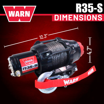 Warn R35-S Rope Winch - 3,500 lb. Pulling Capacity, equipped with 50’ of 7/32” synthetic rope & dash-mounted rocker switch - Fairlead for ATV, UTV, Side by Side, and SXS Recovery & Towing