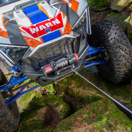 Warn R60-S Rope Winch - 6,000 lb. Pulling Capacity, equipped with 50’ of 1/4” synthetic rope & dash-mounted rocker switch - Corded Remote & fairlead for ATV, UTV, Side by Side, & SXS Recovery & Towing