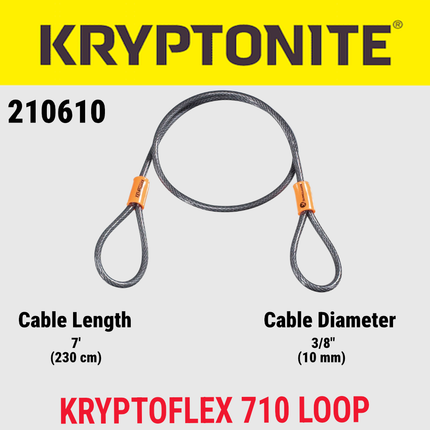 Kryptonite KryptoFlex 710 Double Loop 7 ft. Long Cable for Use With All Kryptonite U-Locks, Disc Locks, and Padlocks on Bicycles; E-Bikes; Scooters (210610)