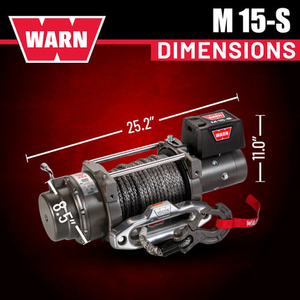 WARN 97730 M15-S Electric 12V Heavyweight Winch with Spydura Synthetic Cable Rope: 3/8" Diameter x 80' Length, 7.5 Ton (15,000 lb) Pulling Capacity