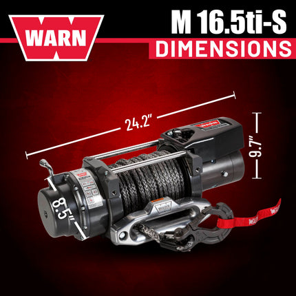 WARN 97740 16.5TI-S Electric 12V Heavyweight Winch with Spydura Pro Synthetic Cable Rope: 3/8" Diameter x 80' Length, 8.25 Ton (16,500 lb) Pulling Capacity