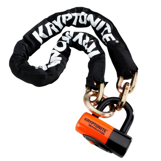 Kryptonite New York 1213 Evolution 10.5 Pound Cinch Ring Chain & Lock Combo - 4.25 ft Long 14 mm Steel Chain & Disc Lock with Keys for Bicycles; E-Bikes; Motorcycles; Scooters (999546)