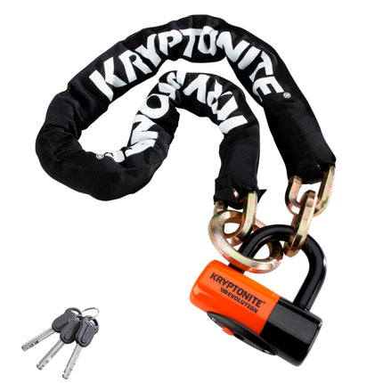Kryptonite New York 1213 Evolution 10.5 Pound Cinch Ring Chain & Lock Combo - 4.25 ft Long 14 mm Steel Chain & Disc Lock with Keys for Bicycles; E-Bikes; Motorcycles; Scooters (999546)