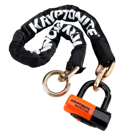 Kryptonite New York 1213 Evolution 10.5 Pound Cinch Ring Chain & Lock Combo - 4.25 ft Long 14 mm Steel Chain & Disc Lock with Keys for Bicycles; E-Bikes; Motorcycles; Scooters (999546)